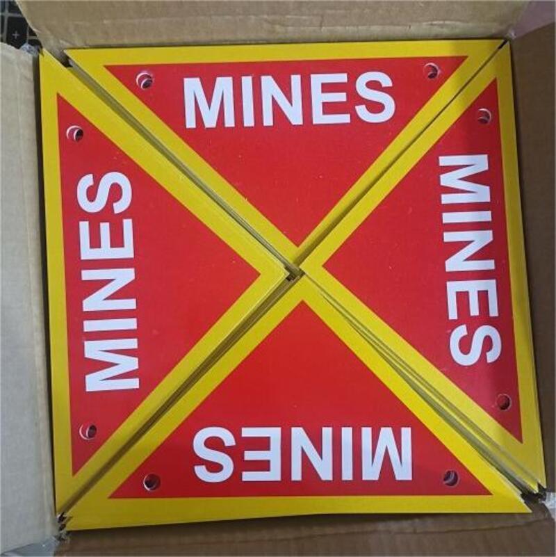 Reflective Mines Warning Triangle Plastic Sign - 